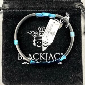 Blackjack BJB251BL Mens Blue Silicone Black Stainless Steel  Bangle ID Bracelet